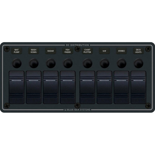Blue Sea 8371 Water Resistant Panel  8 Position  Black  Horizontal Mount 8371