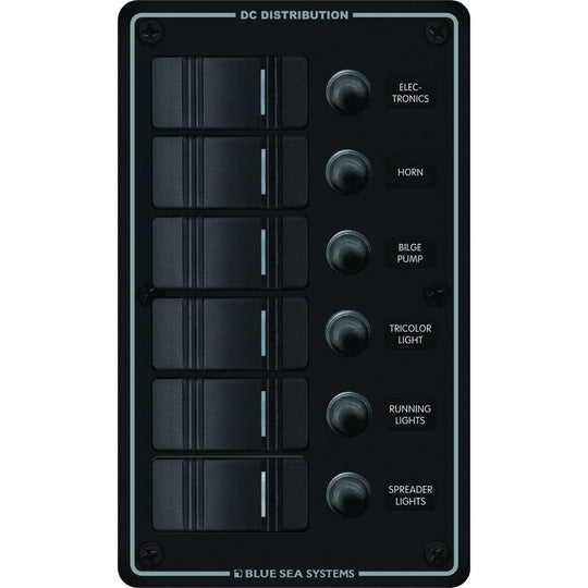 Blue Sea 8373 Water Resistant 6 Position  Black  Vertical Mount Panel 8373