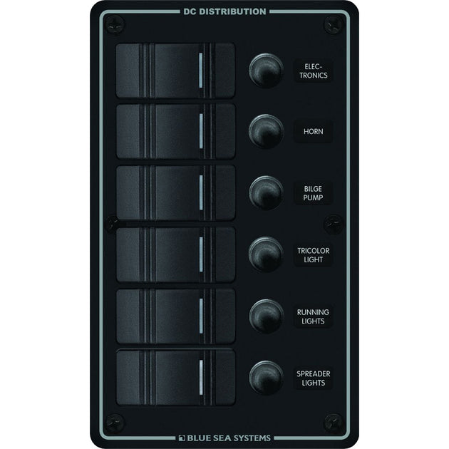 Blue Sea 8373 Water Resistant 6 Position  Black  Vertical Mount Panel 8373
