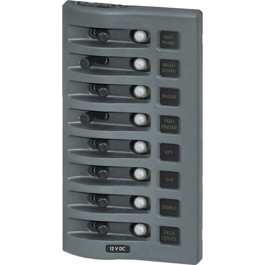 Blue Sea 4378 WeatherDeck Water Resistant Circuit Breaker Panel  8 Position  Grey 4378