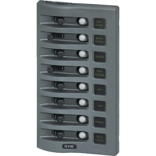 Blue Sea 4378 WeatherDeck Water Resistant Circuit Breaker Panel  8 Position  Grey 4378