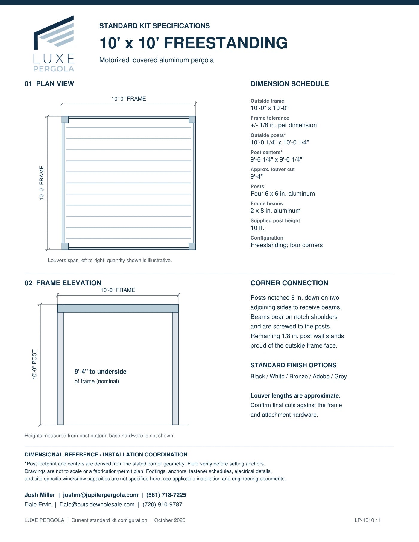 10 by 10 foot standard kit specification sheet